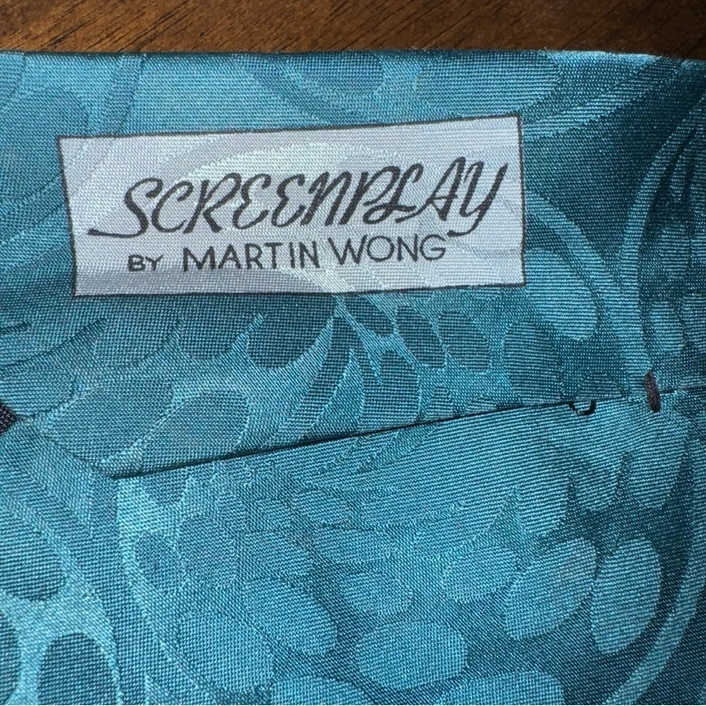 Screenplay by Martin Wong Mens Tie 100% Silk Abstract Teal Blue Diamond Retro